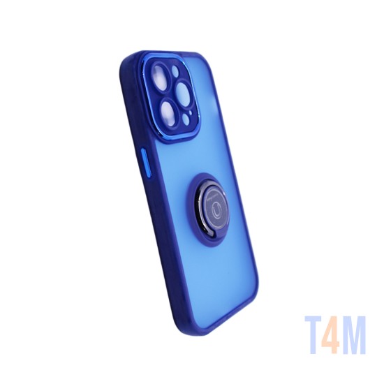 Capa com Anel de Suporte para Apple iPhone 14 Pro Azul Fumado 